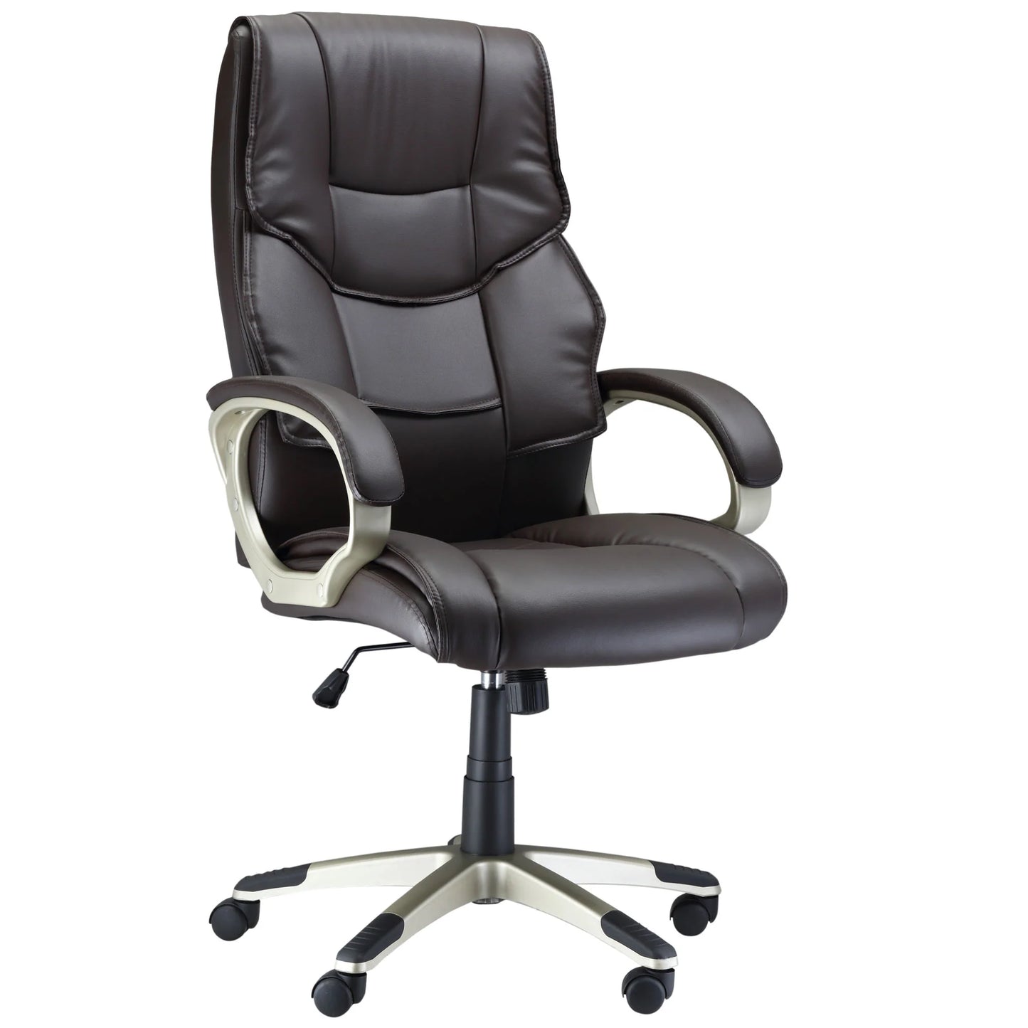 Silla de Oficina con Respaldo Alto, Sillón Giratorio de Cuero Sintético con Altura Ajustable, Marrón