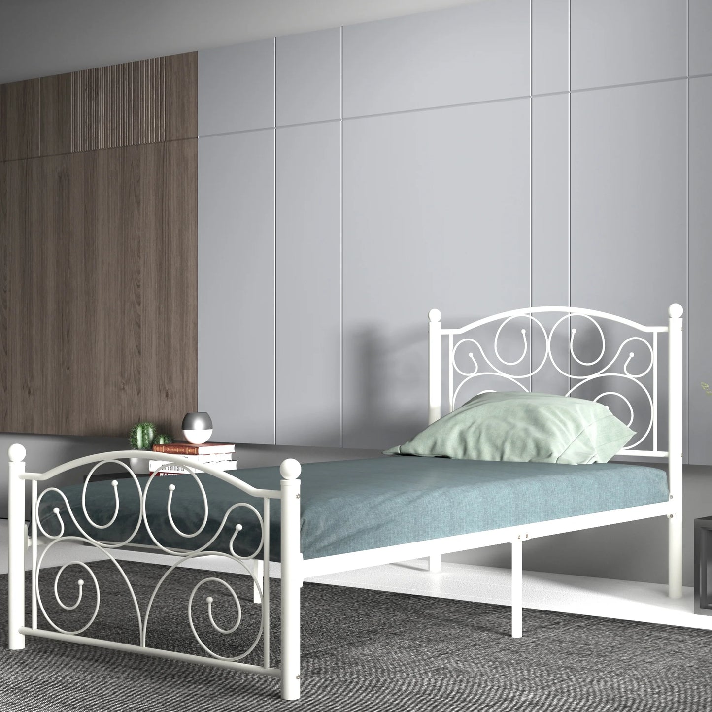 Estructura de cama moderna de metal blanca, tamaño Twin – Embellece tu habitación