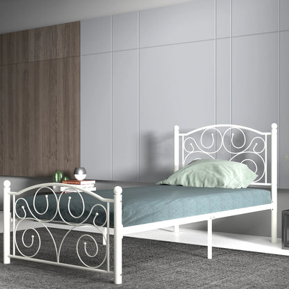 Estructura de cama moderna de metal blanca, tamaño Twin – Embellece tu habitación