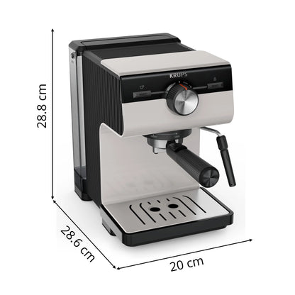 Krups Virtuoso Essential - Cafetera espresso 15 bar, acero inox negro, diseño compacto y elegante, parada automática, espresso y cappuccino, Thermoblock, boquilla de vapor, incluye cuchara, XP4418