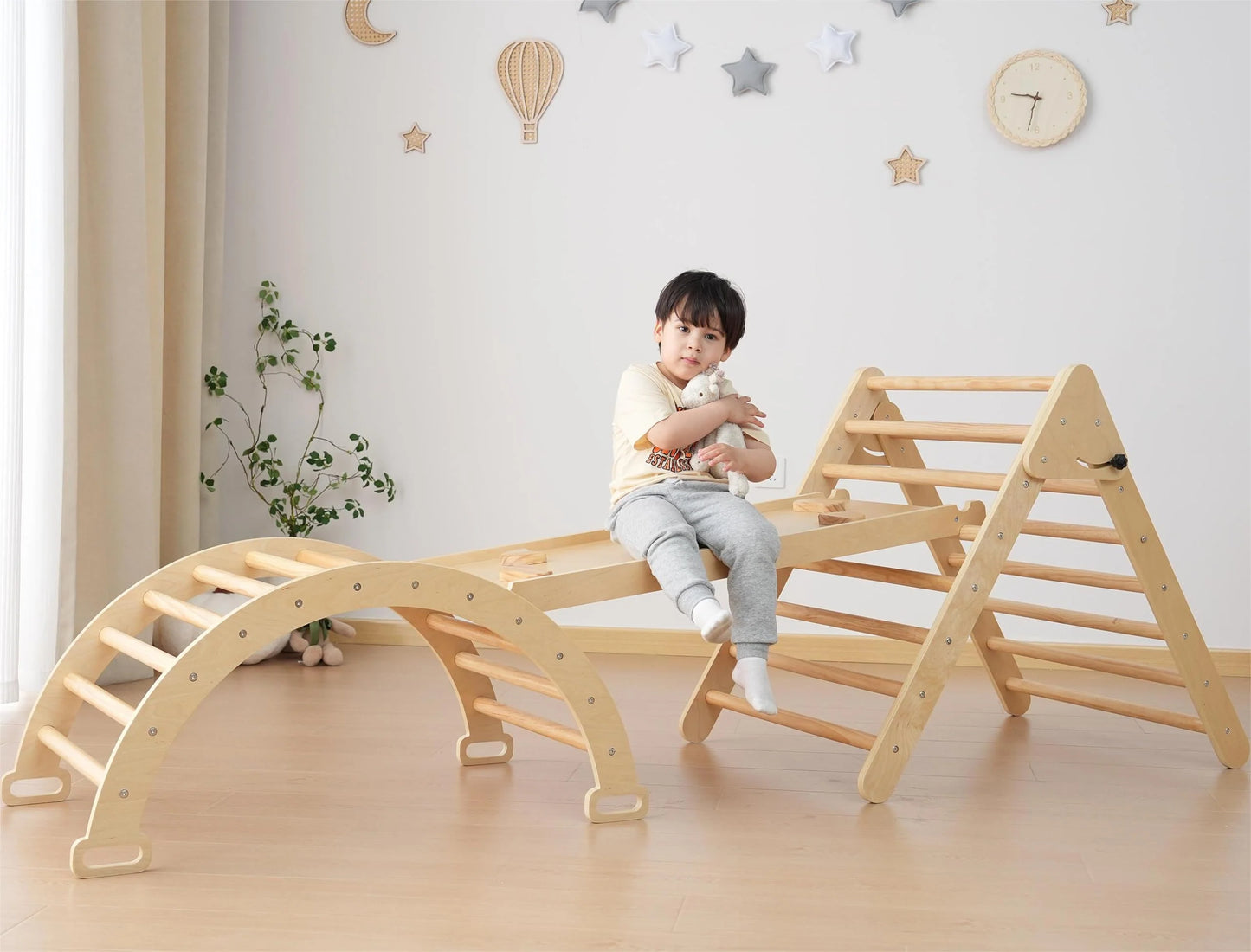 Juguete de escalada plegable de madera para niños pequeños, gimnasio tipo jungla para interior