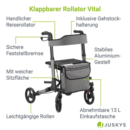 2025 Andador de aluminio Vital con asiento – Ligero, plegable y seguro