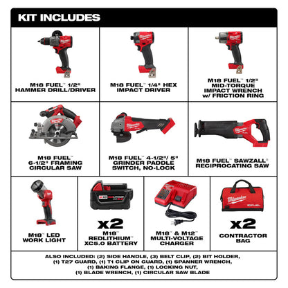 2025 Milwaukee 3697-27 Set Completo M18 Fuel con 7 Herramientas