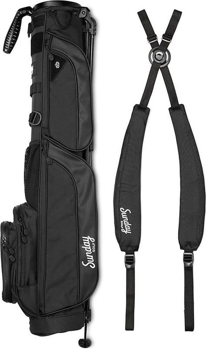 Bolsa de golf Sunday Golf Loma XL - Ligera, con bandolera y función de soporte - Fácil de transportar para pitch & putt - Bolsa con soporte para práctica, campo par 3 y ejecutivo, 1,5 kg (Negro mate)