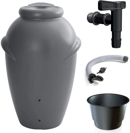 2025 Depósito de Agua de Lluvia AQUA CAN de 210 L Color Gris – Barril Decorativo con Grifo y Kit de Conexión