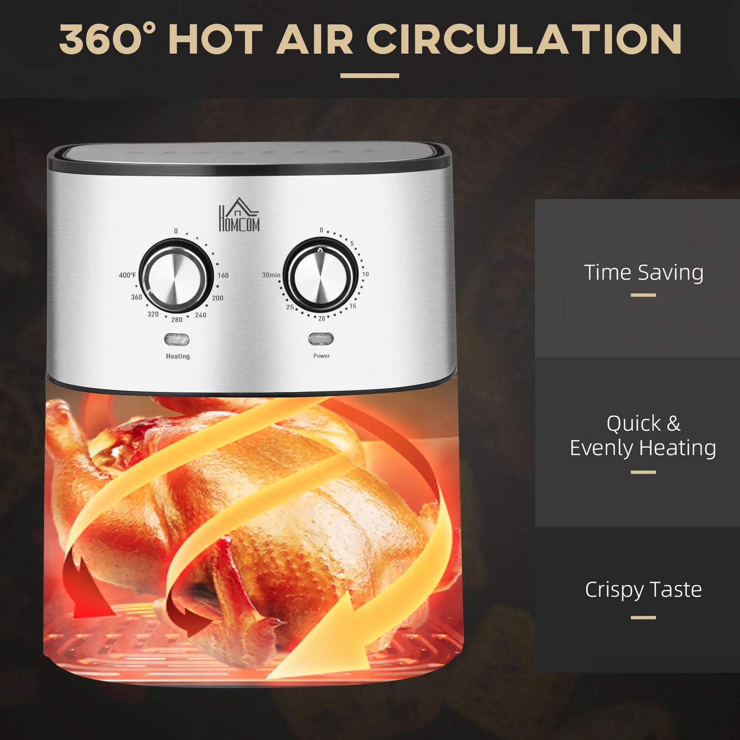 2025 Freidora de aire caliente, 1700 W, 6,9 litros, horno de convección con circulación de aire 360°, temperatura regulable, temporizador y cesta antiadherente para cocinar sin grasa o bajo en grasa.