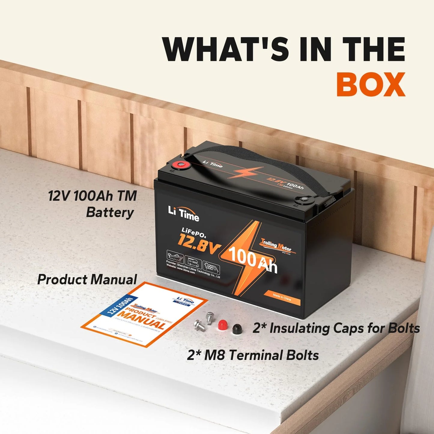 2025 Batería de Litio LiTime 12V 100Ah TM LiFePO4 con BMS de 100A Integrado