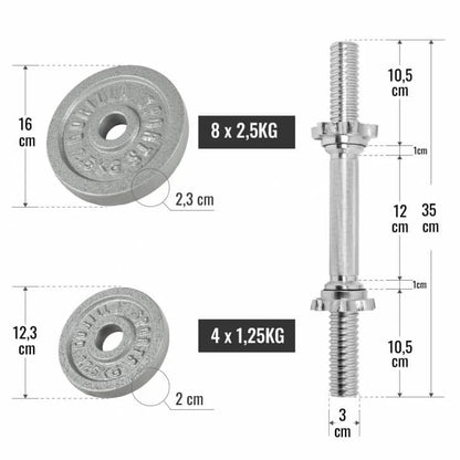 2025 Set de mancuernas de fundición 30 kg plateado