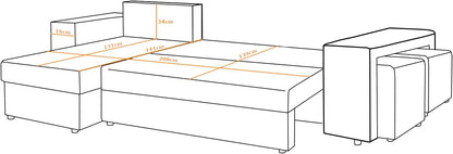 NAWSTOL - Sofa narożna Leon z funkcją spania i skrzynią na pościel – nowoczesna sofa do salonu – możliwość montażu z lewej lub prawej strony (szara + biała sztuczna skóra)
