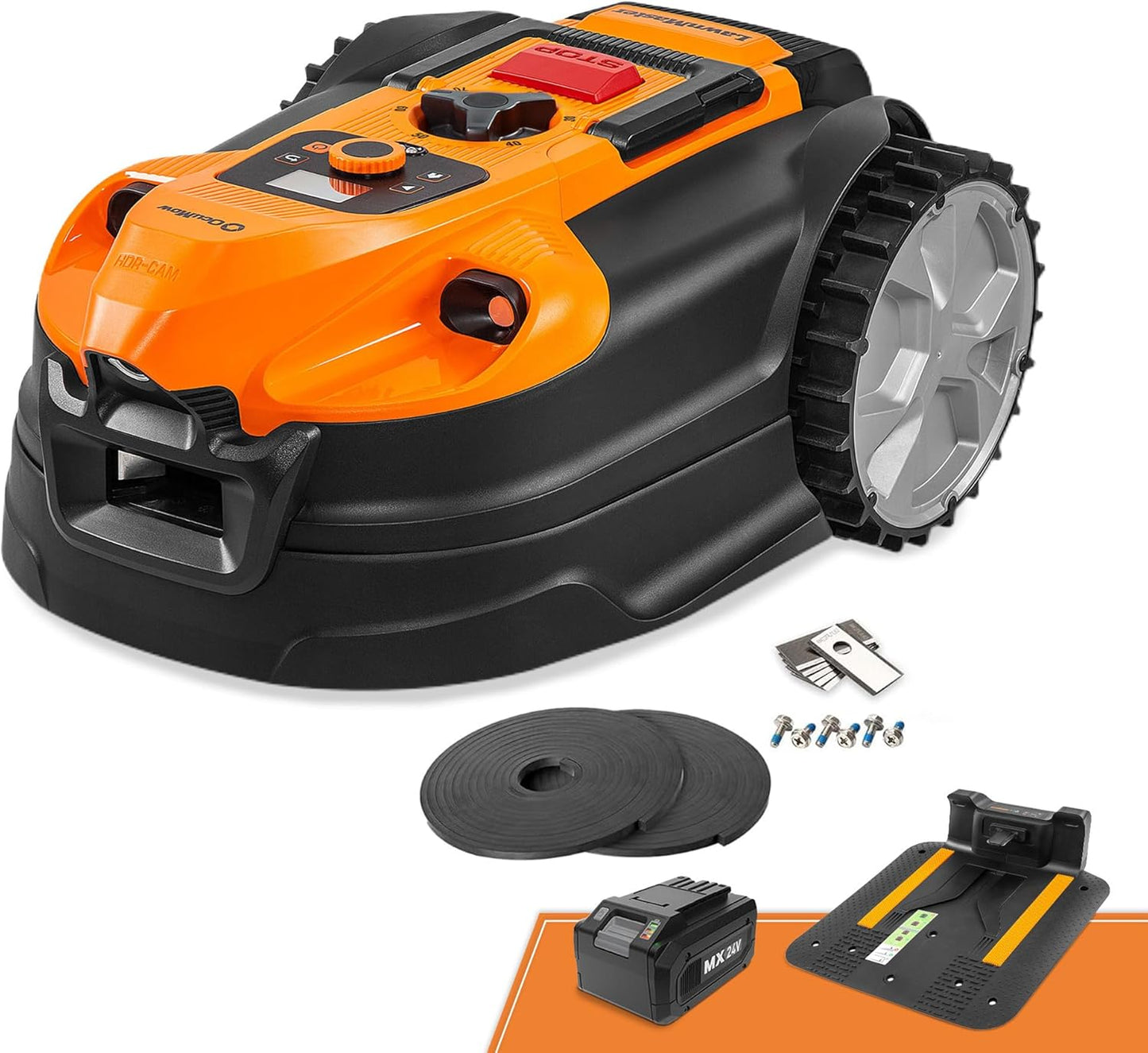 LawnMaster VBRM16 OcuMow™ Robots Electric Lawn Mowers for Gardens of 100 m2 Cut 20-60 mm, Slope 35% with Lithium Ion Battery MX 24V 4.0Ah and Fast Charger