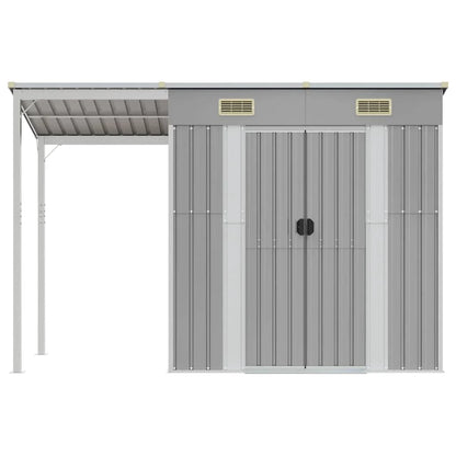 2025 Cobertizo jardín tejado alargado acero gris 277x110,5x181 cm v8848