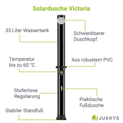 2025 Ducha Solar de Jardín Victoria 20 L Negra con Rociador Lluvia, Regulador de Temperatura y Ducha para Pies