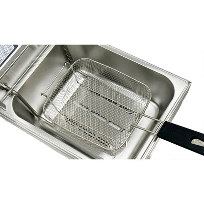 Freidora eléctrica de 1600 W, freidora de mesa de acero inoxidable con gran capacidad, freidora reforzada multifuncional, tanque único comercial de 2,5 galones