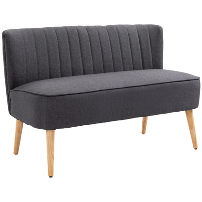 Sofá moderno de lino para 2 plazas, sofá compacto con acolchado y patas de madera, gris