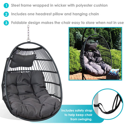 2025 Silla Colgante de Exterior Sunnydaze Julia en Forma de Huevo con Cojines