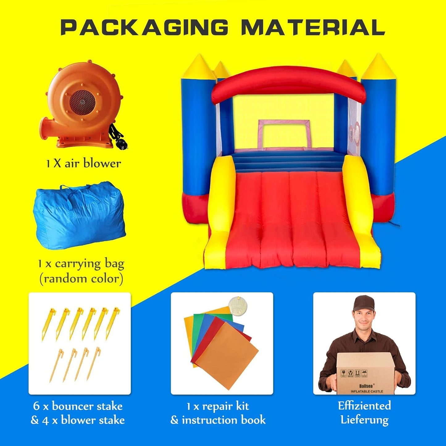 Ballsea Castillo Hinchable con Ventilador, Adecuado para niños de 3 a 10 años, para Interiores, cumpleaños Infantiles (488 x 223 x 220 cm)