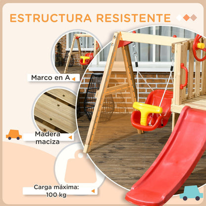 Tobogán Y Columpio Para Niños De Madera 170x200x118 Cm-outsunny.rojo