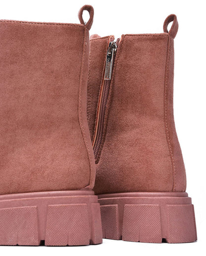 Cape Robbin SHANDA Mauve Women Ankle Combat Boots Lug Platform Lace-Up Round Toe Side Zipper Suede - Accent Foot Fashions