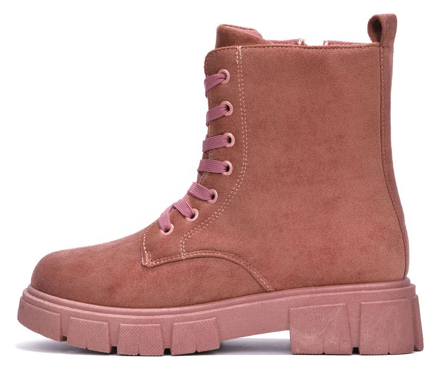 Cape Robbin SHANDA Mauve Women Ankle Combat Boots Lug Platform Lace-Up Round Toe Side Zipper Suede - Accent Foot Fashions