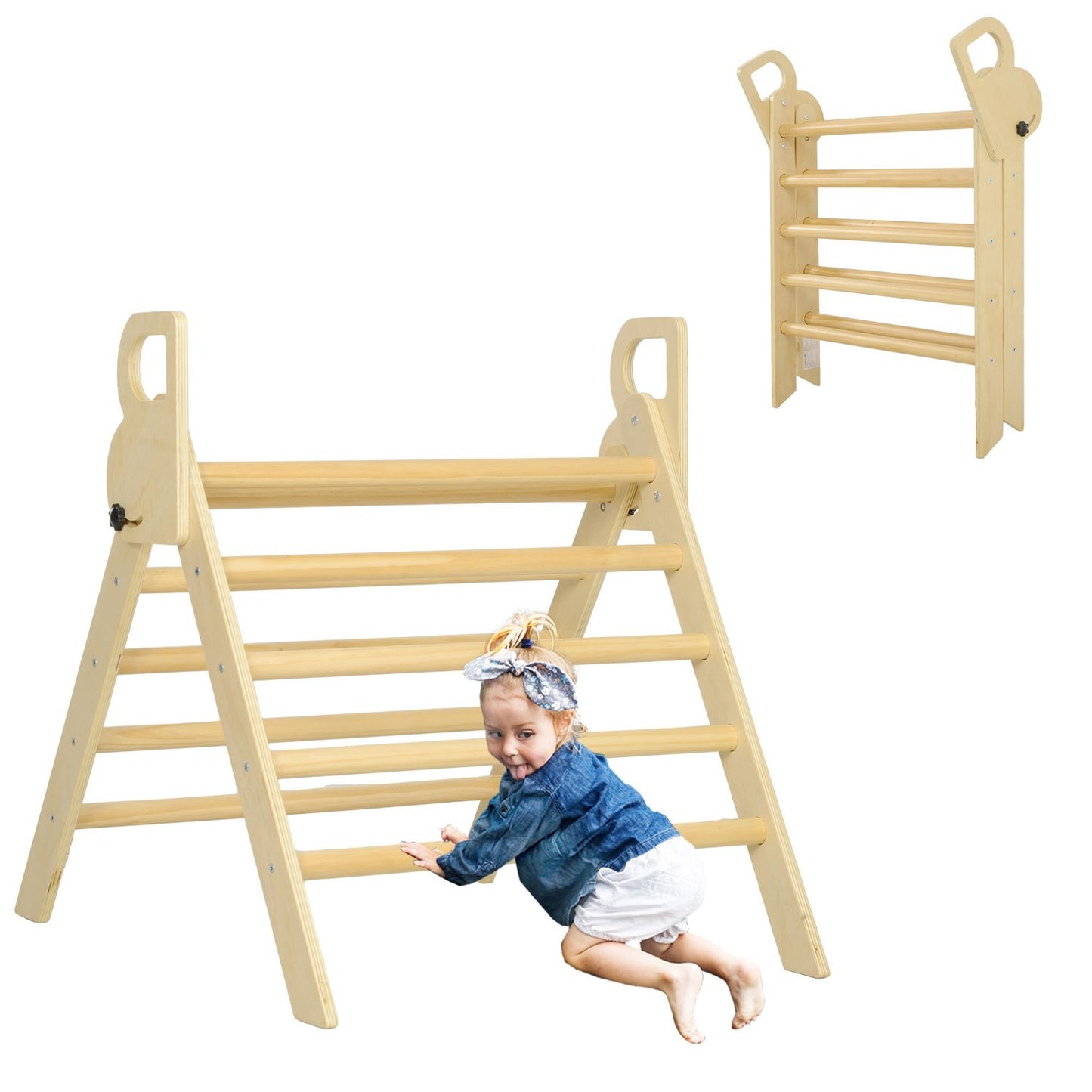 Triángulo De Escalada De Madera Plegable Natural Aiyaplay