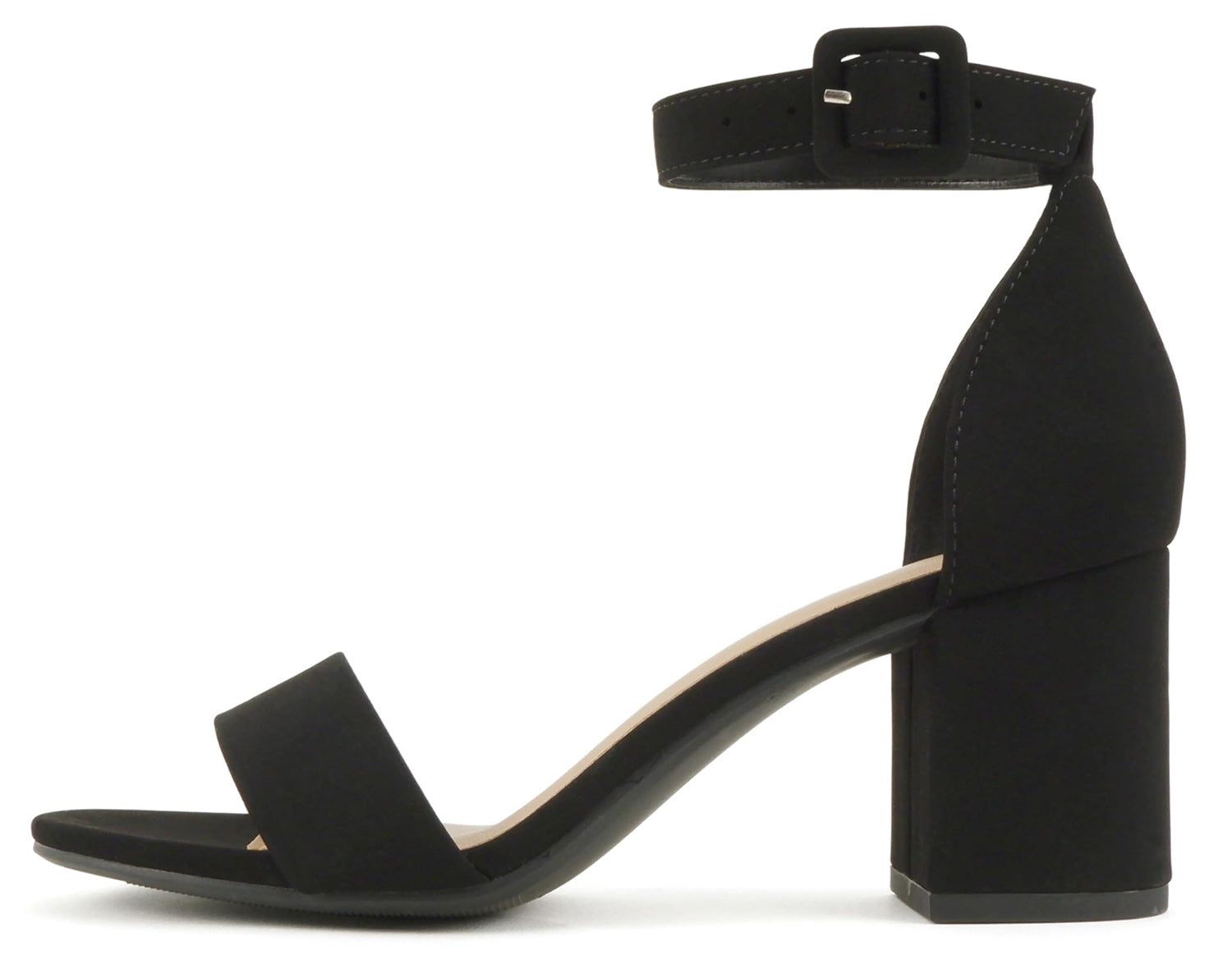 CityClassified CAKE-S Black Women Low Chunky Block Heel Sandals Open Toe Ankle Strap Faux Suede Summer Dress Shoes - Accent Foot Fashions