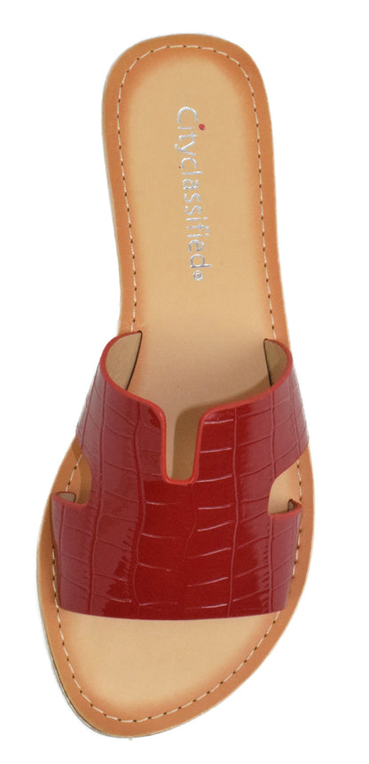 City Classified SALVIA-S Red Croco Women Flip Flops Casual Slide Sandals Cut-Out Strap Beach Summer Shoes - Accent Foot Fashions