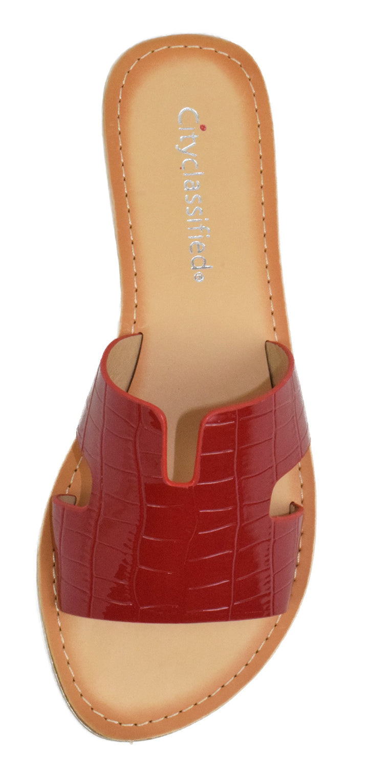 City Classified SALVIA-S Red Croco Women Flip Flops Casual Slide Sandals Cut-Out Strap Beach Summer Shoes - Accent Foot Fashions
