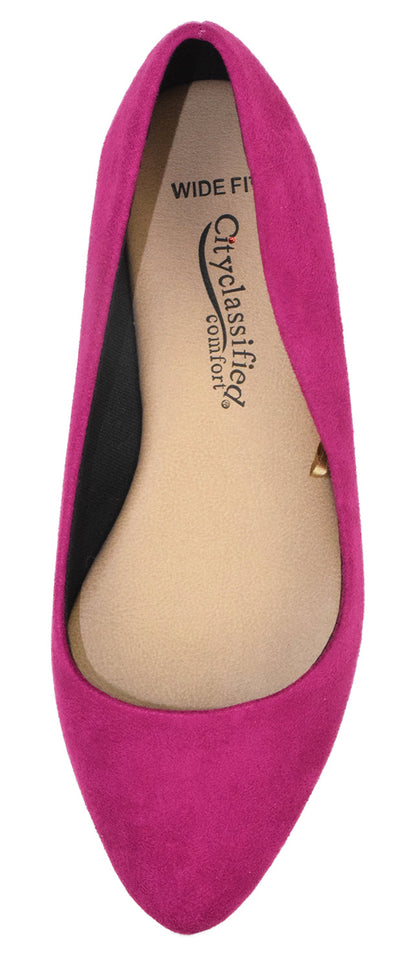 City Classified W-HOLD Dark Magenta Women Casual Flat Shoes Wide Width Pointed Toe Suede - Accent Foot Fashions
