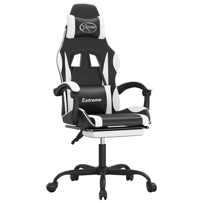 2025 Silla gaming giratoria reposapiés cuero sintético negro blanco V8635