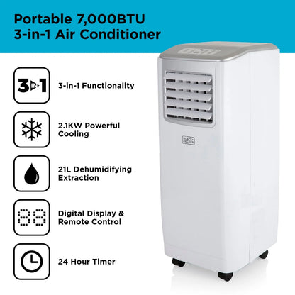 2025 Aire Acondicionado Móvil 3 en 1 Black+Decker BXAC40005GB 7000 BTU Blanco