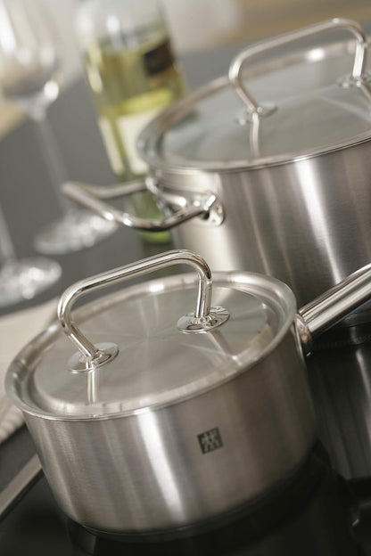 ZWILLING 5-Piece Cookware Set, 4 Lids, Suitable for Induction, Stainless Steel, Passion, Bright Grey, Diameter 16 cm, Diameter 20 cm, Diameter 24 cm, Diameter 28 cm