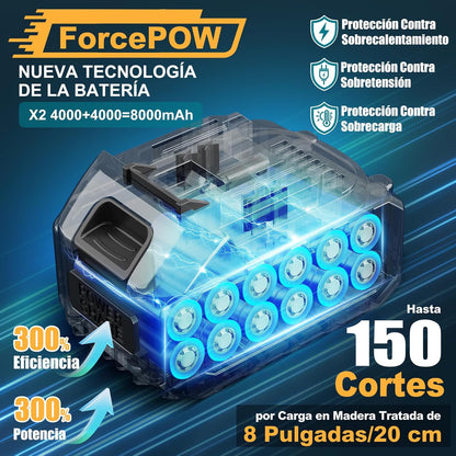 2-en-1 8 Pulgadas Mini Motosierra y Motosierra de Pértiga Inalámbrica con 2 Baterías de 4000mAh, Motosierra sin Escobillas con Telescópicas para Exterior, Extensible hasta 4M