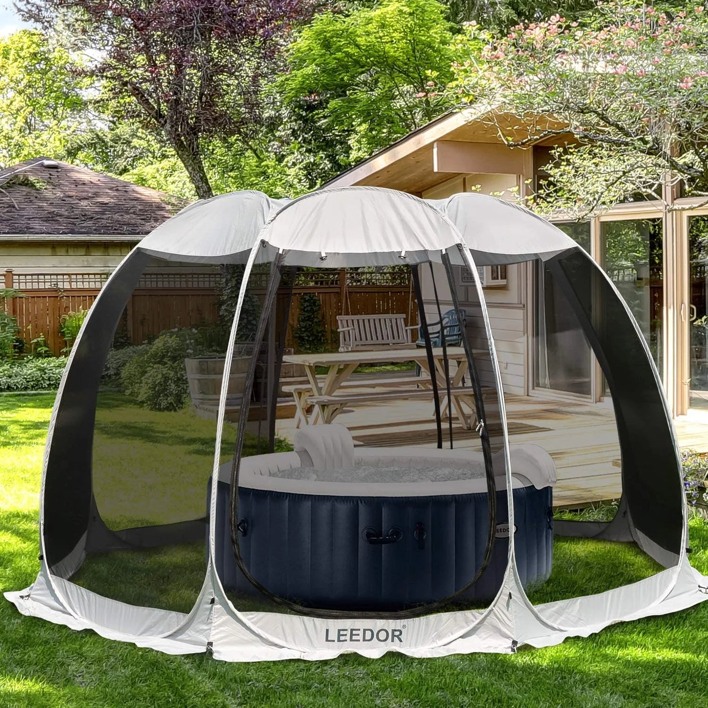 Leedor Cobertura Instantánea con Mosquitero – Pabellón exterior 10'x10' para terraza, protección solar, color gris