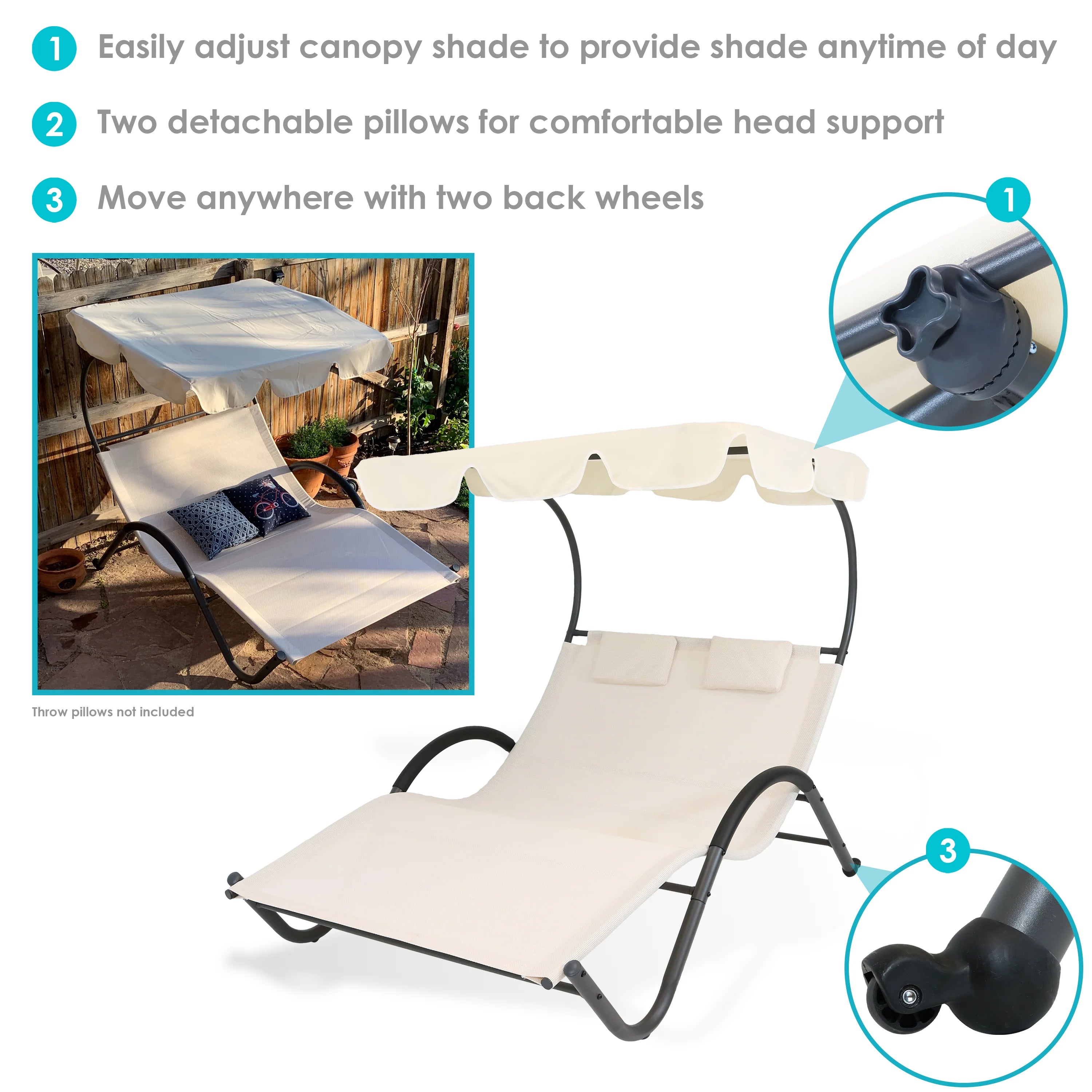 2025 Tumbona Doble Sunnydaze con Dosel y Almohada para Cabeza - Beige