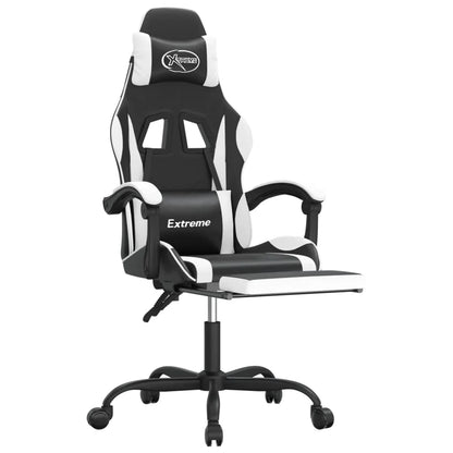 2025 Silla gaming giratoria reposapiés cuero sintético negro blanco V8635