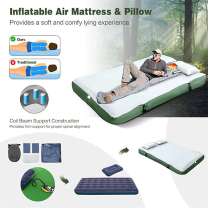 Tienda de Campaña 5 en 1 para 2 Personas con Cama Plegable, Colchón Inflable, Saco de Dormir y Parasol UV