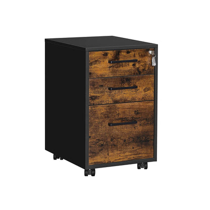 Archivador Móvil SONGMICS con Ruedas y Cerradura – Mueble de Oficina para Carpetas Colgantes A4/Legal/Carta, Estilo Industrial, Marrón Rústico y Negro