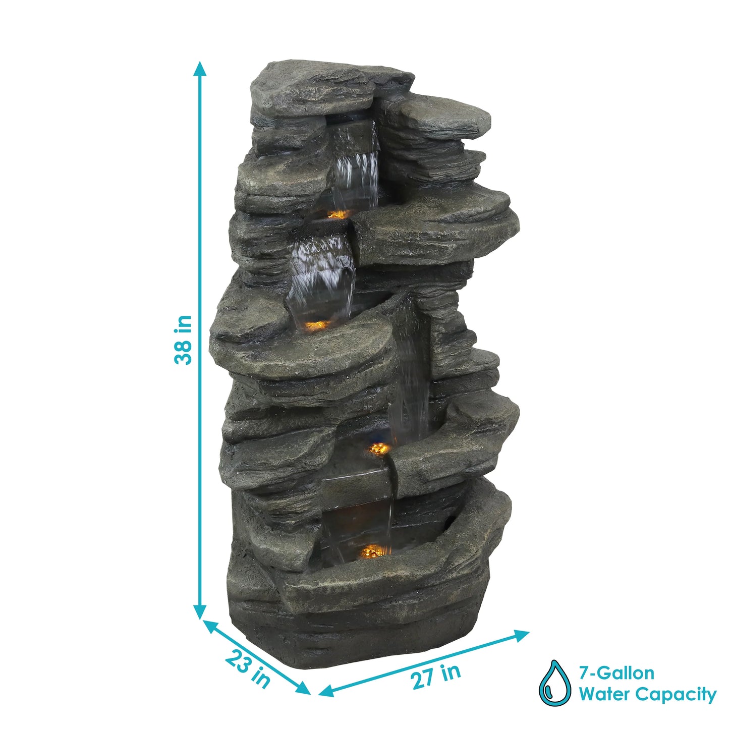 2025 Fuente de cascada de roca apilada Sunnydaze para exteriores con luces LED - 38 pulgadas