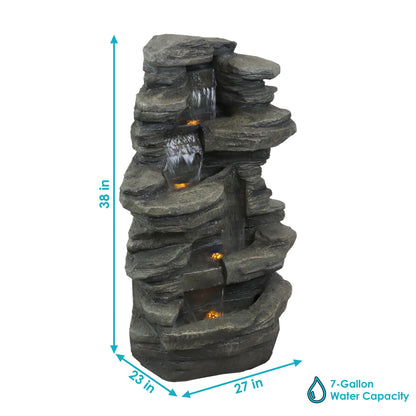 2025 Fuente de cascada de roca apilada Sunnydaze para exteriores con luces LED - 38 pulgadas