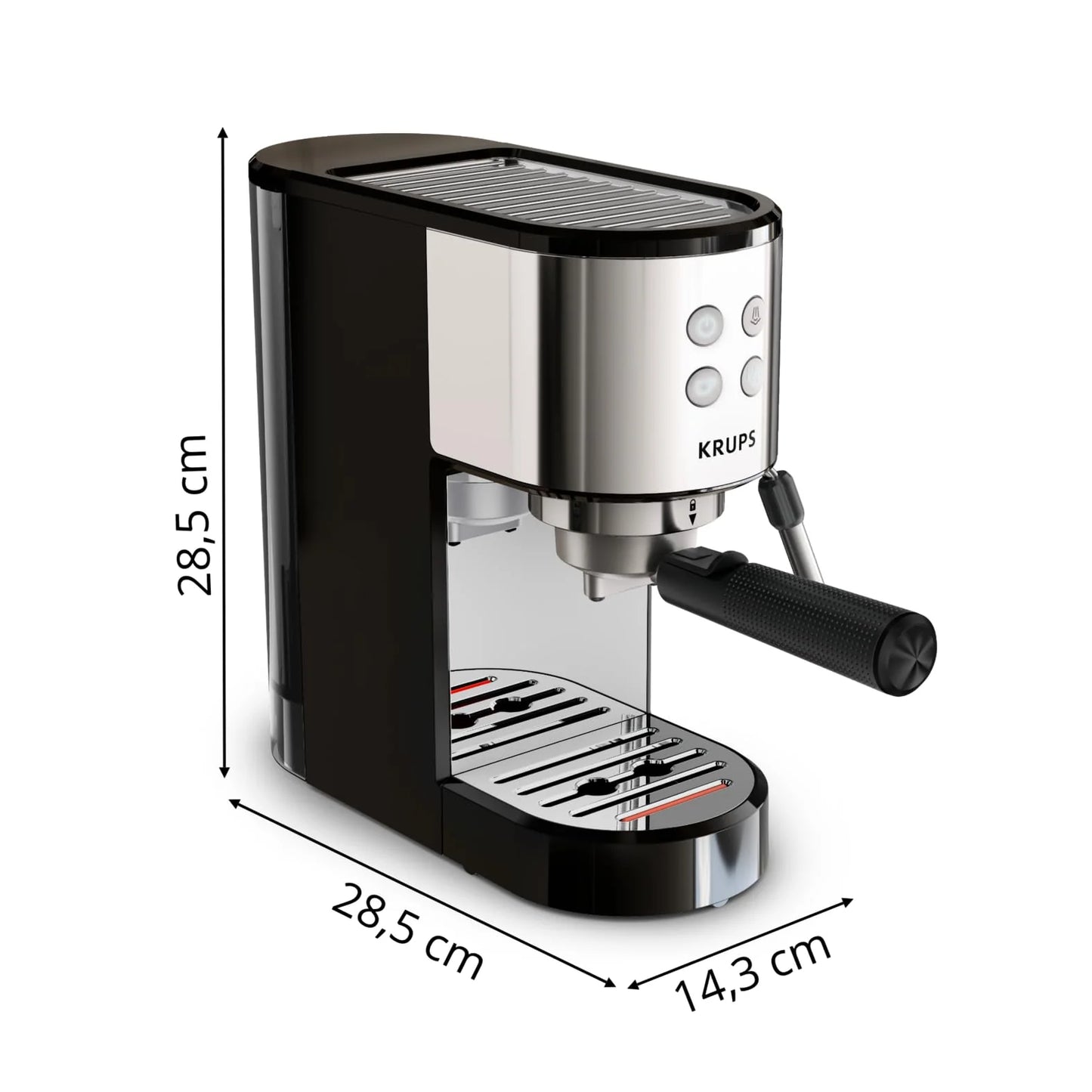 Krups Virtuoso Essential - Cafetera espresso 15 bar, acero inox negro, diseño compacto y elegante, parada automática, espresso y cappuccino, Thermoblock, boquilla de vapor, incluye cuchara, XP4418