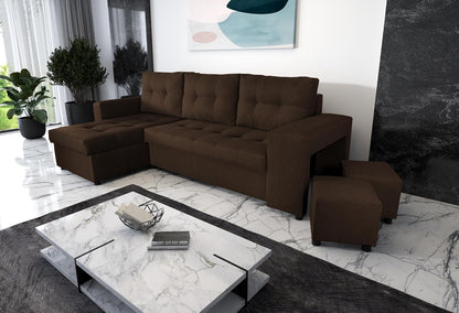 NAWSTOL - Sofa narożna Leon z funkcją spania i skrzynią na pościel – nowoczesna sofa do salonu – możliwość montażu z lewej lub prawej strony (szara + biała sztuczna skóra)