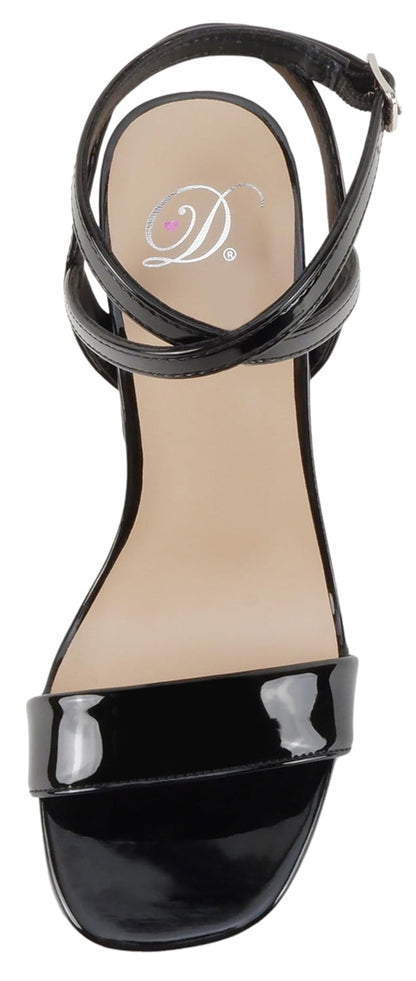 Delicious MUFFIN-S Black Patent Women Block High Heel Sandals Ankle Strap Open Toe Platform Faux Leather Dress Shoes - Accent Foot Fashions