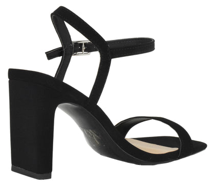 Delicious VESTIA-H Black Women Thick High Heel Sandals Ankle Strap Open Peep Toe Faux Vegan Block Heels Stylish Dress Shoes - Accent Foot Fashions