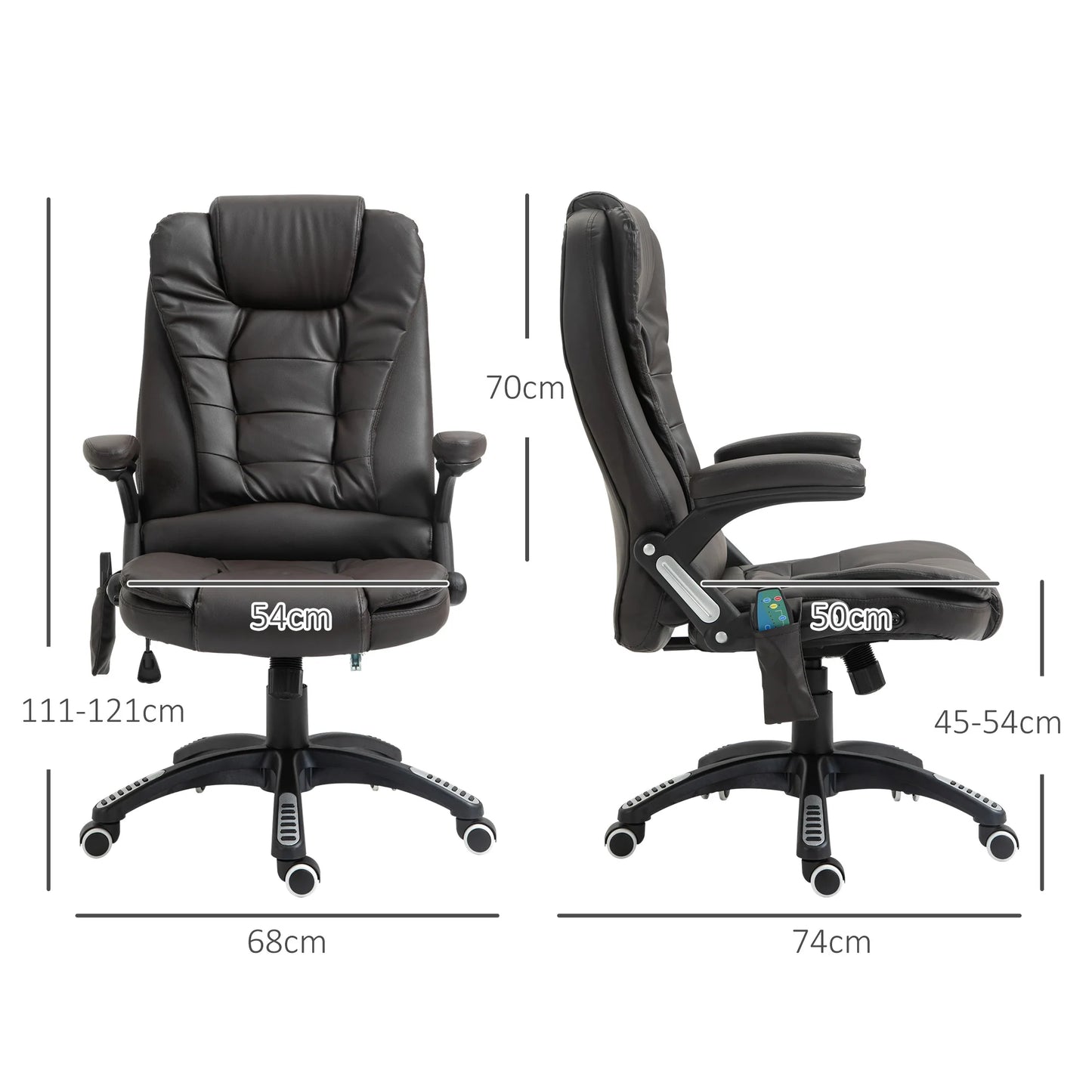 Silla de oficina ejecutiva con masaje y calefacción, sillón de oficina de cuero PU con respaldo alto, marrón