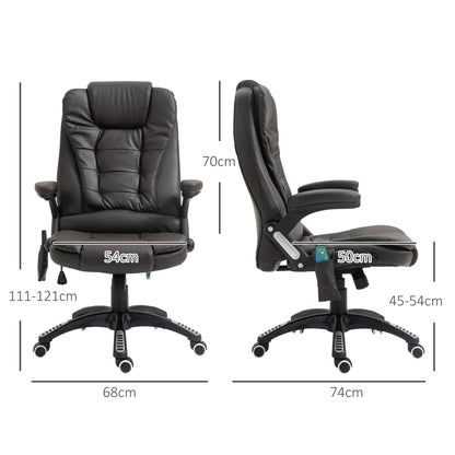 Silla de oficina ejecutiva con masaje y calefacción, sillón de oficina de cuero PU con respaldo alto, marrón