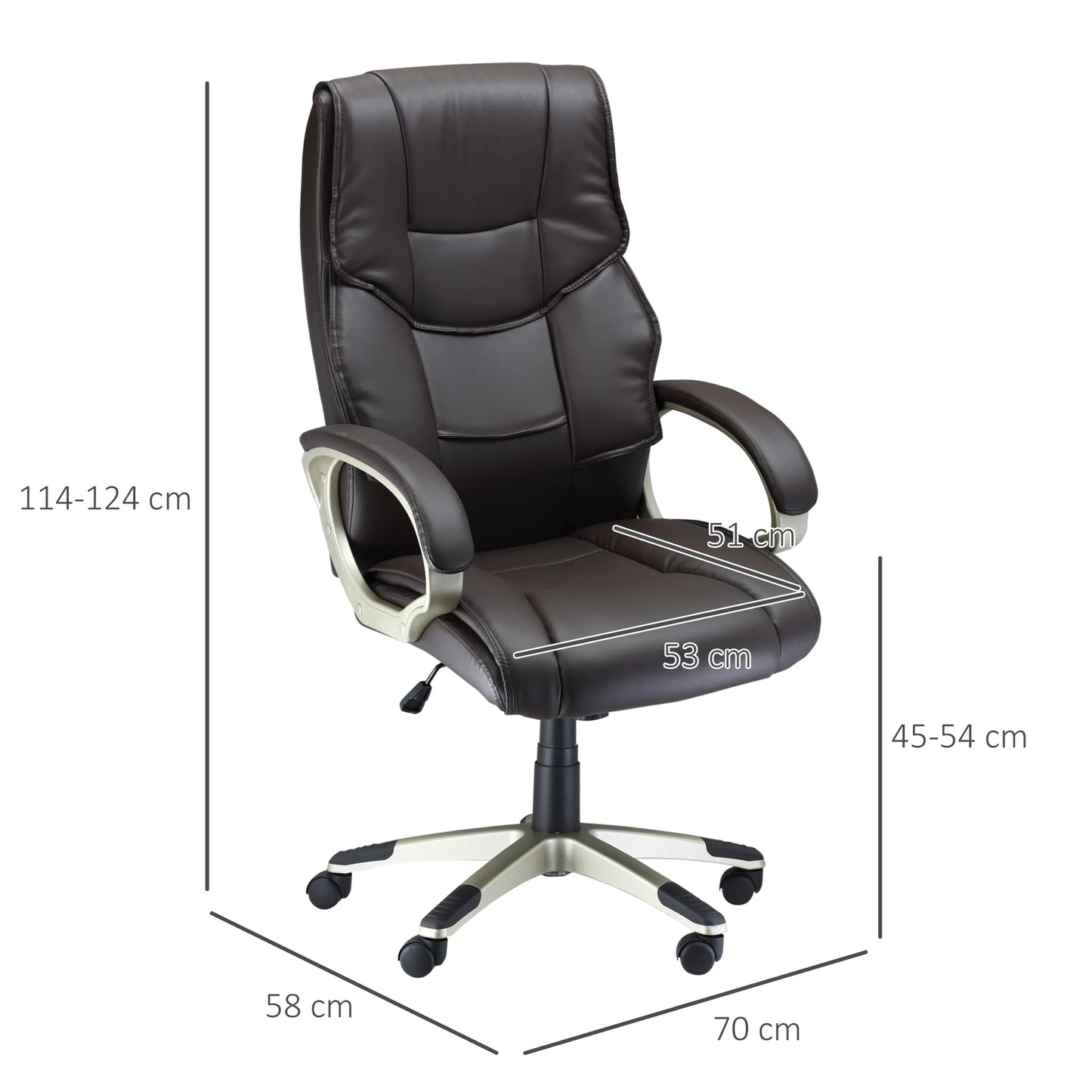 Silla de Oficina con Respaldo Alto, Sillón Giratorio de Cuero Sintético con Altura Ajustable, Marrón