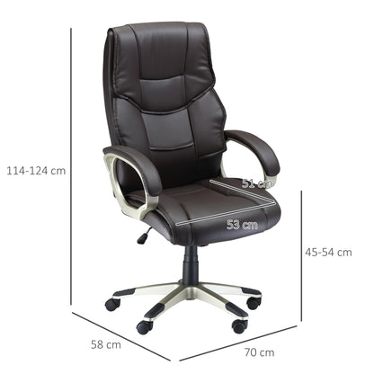 Silla de Oficina con Respaldo Alto, Sillón Giratorio de Cuero Sintético con Altura Ajustable, Marrón