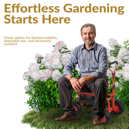 2025 Carrito de Jardín Rodante Sunnydaze con Asiento Giratorio, Manillar y Cesta