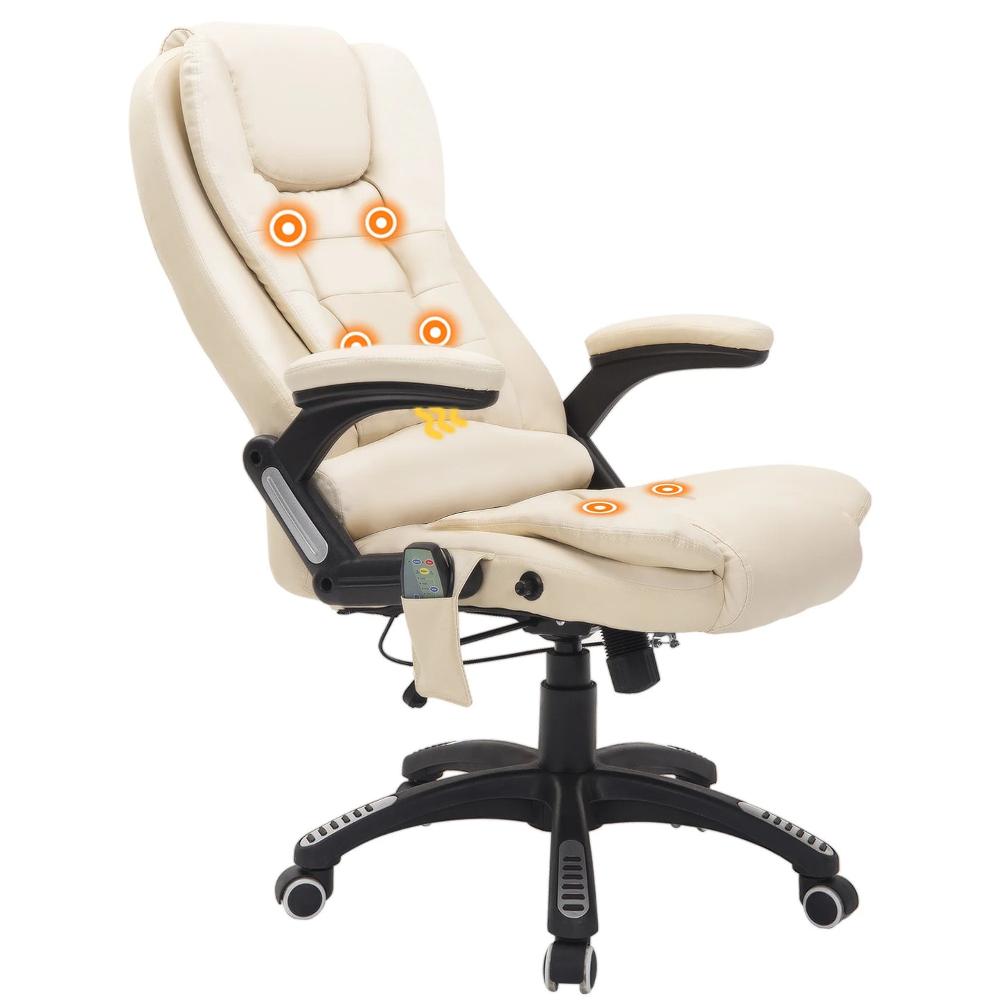 Silla de oficina ejecutiva con masaje y calefacción, sillón de oficina de cuero PU con respaldo alto, beige