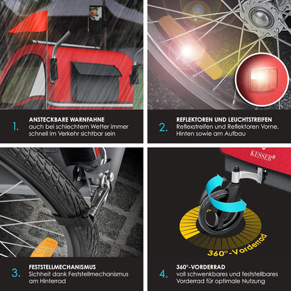 KESSER® Przyczepka rowerowa dla dzieci Sport-RX 2w1 z funkcją jazdy Przyczepka rowerowa dla dzieci + 5-punktowy pas bezpieczeństwa 360°